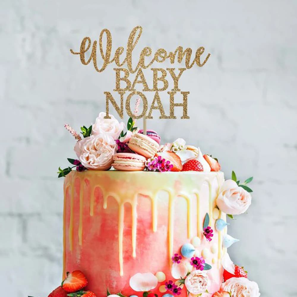 Personalizzato di Benvenuto Oh Baby Cake Topper, CakeTopper D'argento di Legno Oro Specchio Personalizzato per I Bambini Di Compleanno Bambini Cuffia Per La Doccia Decor