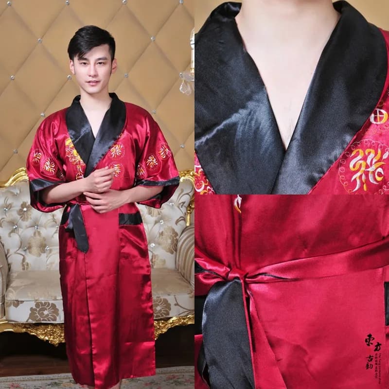Public Bathroom Spa Steam Chinese Dress Kimono Night Shirt Drago Traditional nightwear Chinese kimono dress for men Bathrobe pyjamas