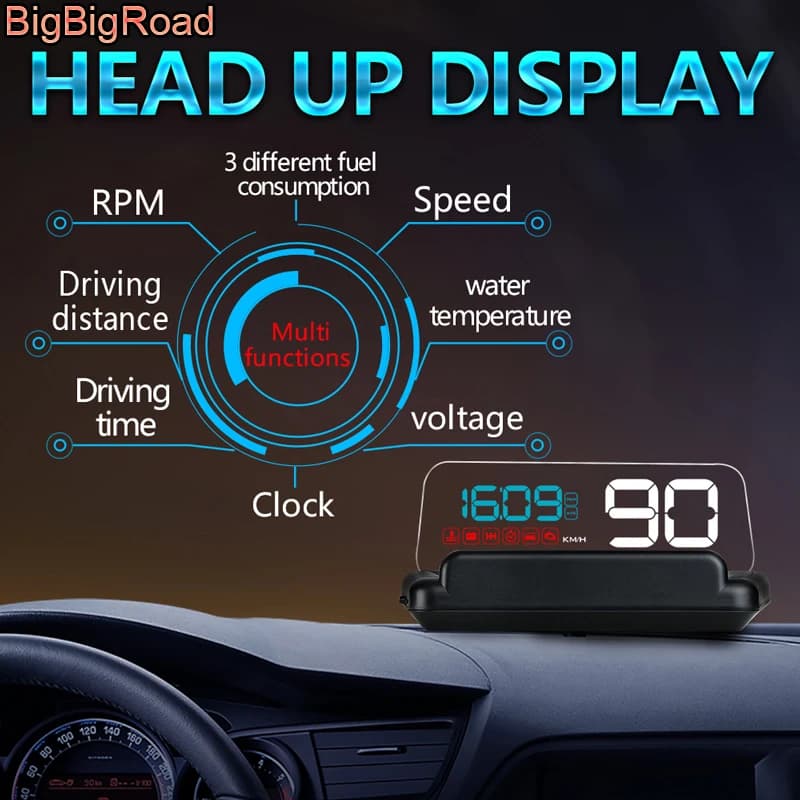 BigBigRoad Proiettore per parabrezza per auto Computer di bordo HUD Head Up Display OBD 2 EUOBD per Lincoln Navigator MKZ MKC MKX MKT MKS