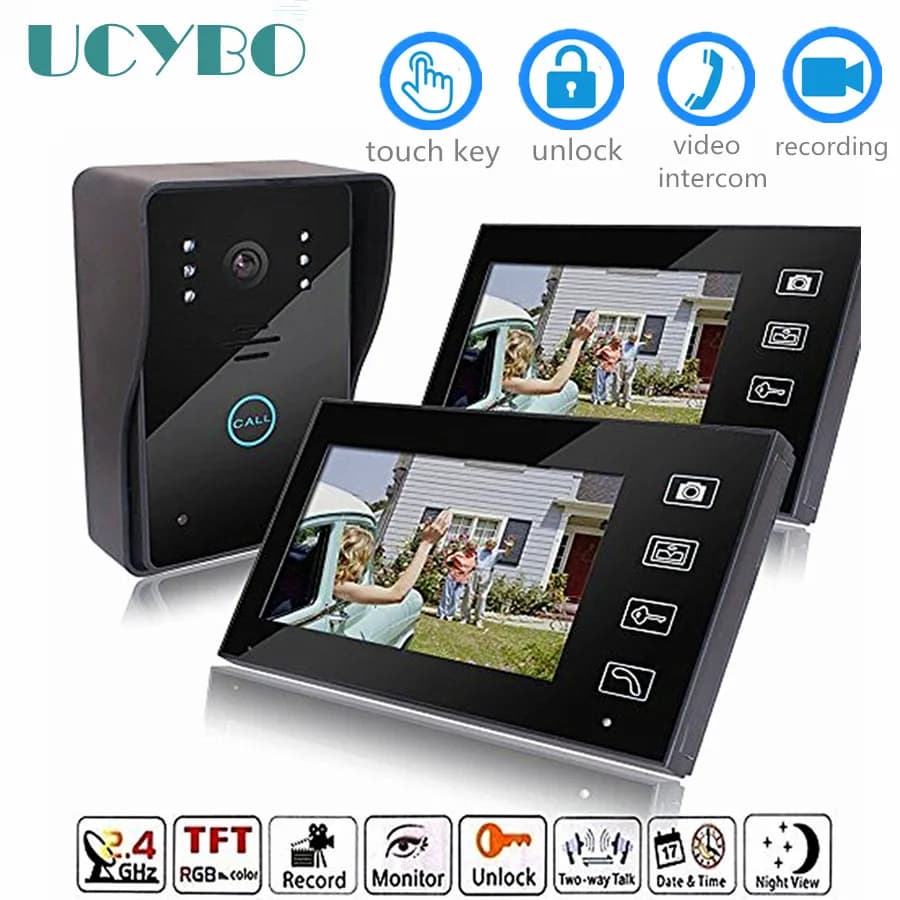 7 "videocitofono citofono wireless wifi video campanello 2 monitor porta fotocamera infrarossi casa appartamento videocitofono
