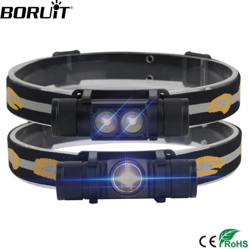 BORUiT LED Mini faro ad alta potenza 1000LM faro 18650 torcia frontale ricaricabile campeggio caccia torcia esterna impermeabile