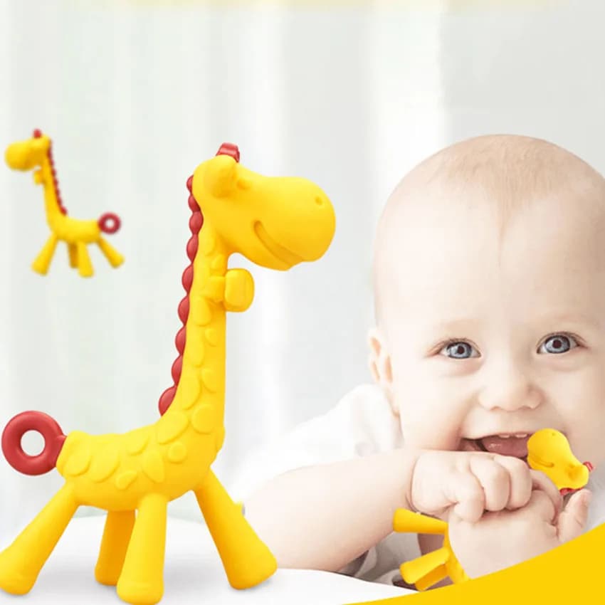 1 pz Silicone Massaggiagengive Giraffa Del Fumetto Del Bambino Anello Massaggiagengive BPA Libero Del Silicone Da Masticare Pendenti E Ciondoli Dentizione Del Bambino Denti Regalo giocattoli