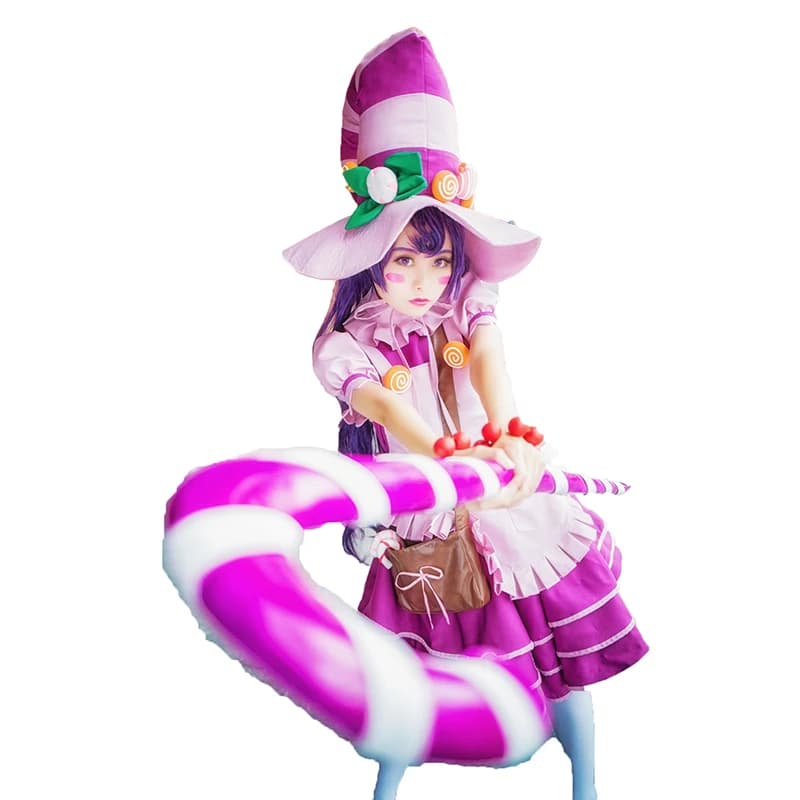LOL Bittersweet Lulu Costume Cosplay Halloween Uniforme Outfit Cappello + Dres + Grembiule + Borsa personalizzata
