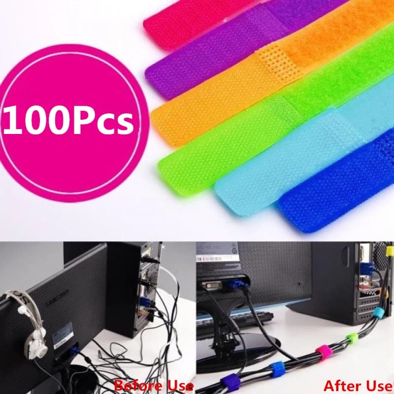 Fascette fermacavi in Nylon 2*100 cm per nastro di alimentazione a nastro magico riutilizzabile con chiusura multicolore da 17.5 pezzi