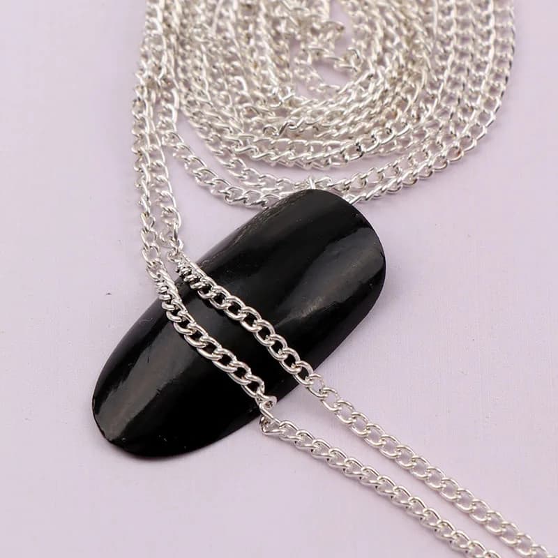 0.8 ~ 1 metro di larghezza 2 mm di lunghezza 3D giapponese argento per unghie catena di metallo fai da te cava catena per unghie stile punk decorazione per unghie
