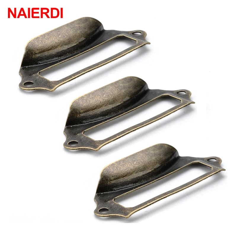 10 pz NAIERDI Maniglie Antiche Etichetta Scatola Retro Pull Frame Maniglia Nome Porta Carta Manopola Per Porta Del Cassetto Dell'armadio Ferramenta Per Mobili