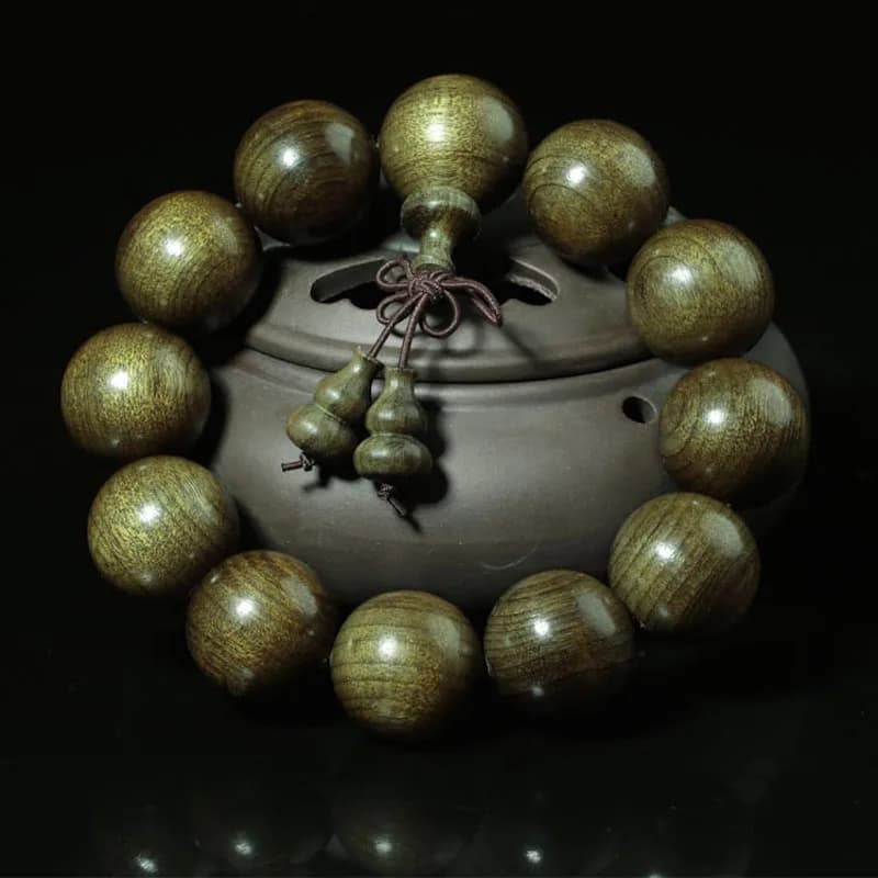 Tibetan Buddhism Green Carbide Natural Wood Bracelet Men Big Beads Bracelet Jewelry