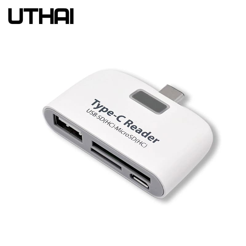UTHAI J08 Type-C USB3.1 Lettore di schede multifunzione LED SD/TF USB2.0 Adattatore OTG per telefono Android compatibile per il controllo del mouse