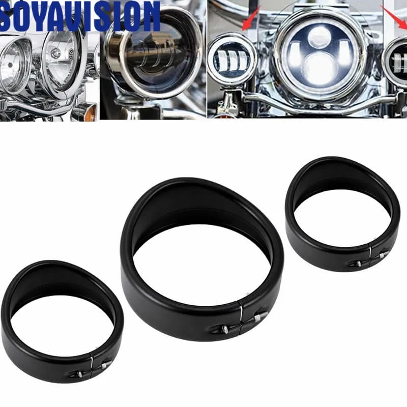 Moto 7 Pollici Faro A LED Visiera 4.5 Pollici Lampada di Passaggio Trim Anello di Copertura Nero Lucido Per Harley Touring Electra Street Glide