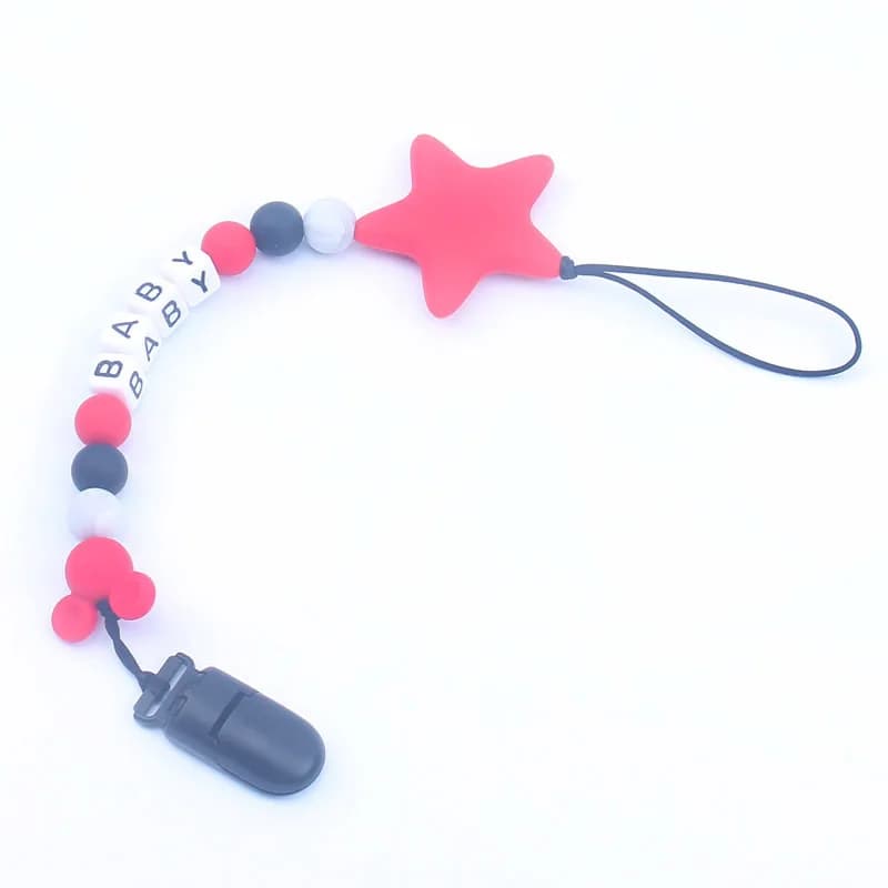 Nome personalizzato lettere inglesi clip per ciuccio per bambini supporto per catena per ciuccio ciuccio per dentizione per bambini clip fittizie per giocattoli da masticare