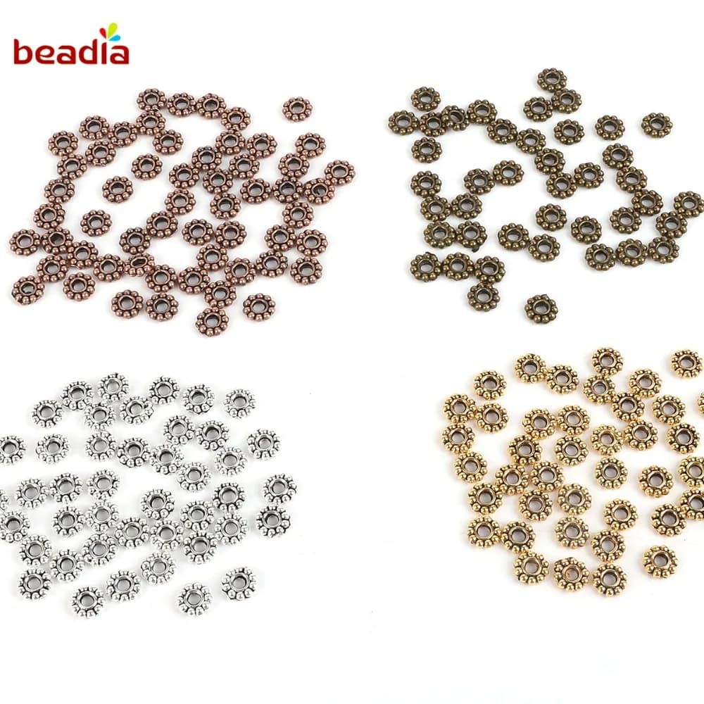 Wholesale 6mm 50pcs/lot Daisy Flower Spacer Beads Metal Gold Tibetan Silver Tone Loose Beads For DIY Bracelet Necklace Findings