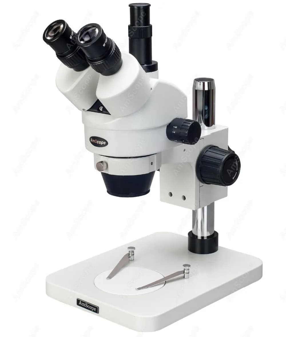 Microscopio Stereo Trinoculare con Zoom Serie SM-1 AmScope 3.5X-45X su Supporto a Colonna