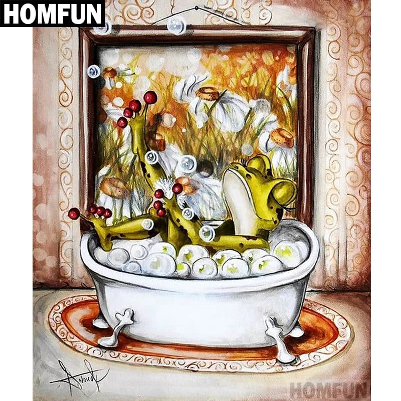HOMFUN Pieno Quadrato/Rotondo Trapano 5D Pittura Diamante FAI DA TE "Rana doccia" 3D Ricamo Punto Croce 5D Complementi Arredo Casa Regalo A00629