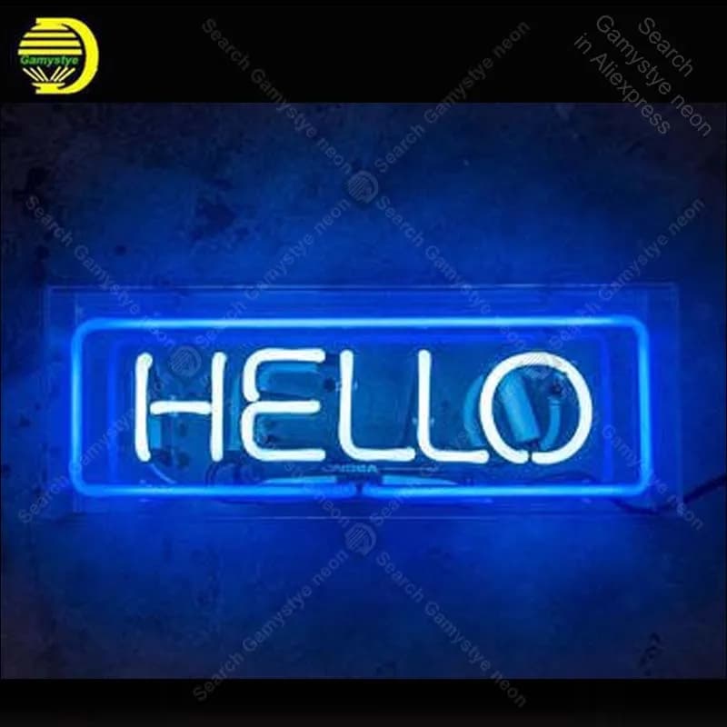 Insegna al neon HELLO Insegne al neon per tubi di vetro del ristorante Lampadine al neon per decorare la parete della stanza Artigianato in scatola acrilica Icona leggera Vintage