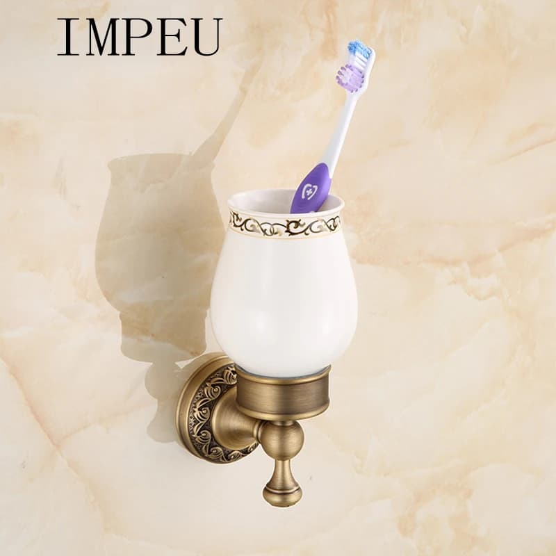Bagno Spazzolino Da Denti Holder, di Ceramica Tazza Singola, Organizzatore per il Dentifricio Titolare Del Rasoio per il Bagno e Cucina, Bronzo Antico