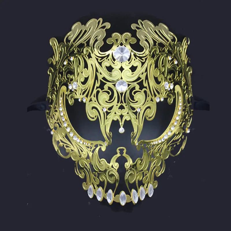 Costume da maschera veneziana in maschera veneziana con teschio pieno taglio Laser in metallo nero argento