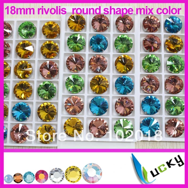 Spedizione Gratuita! 100 pz 18mm rotonda Forma rivolis point torna Fancy cucire Strass colori DELLA MISCELA artiglio di metallo strass di cristallo