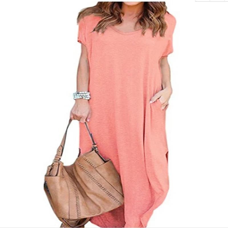 Abito lungo oversize 5Xl estivo solido Casual manica corta abito lungo Sexy abiti da donna abiti da donna abito tinta unita