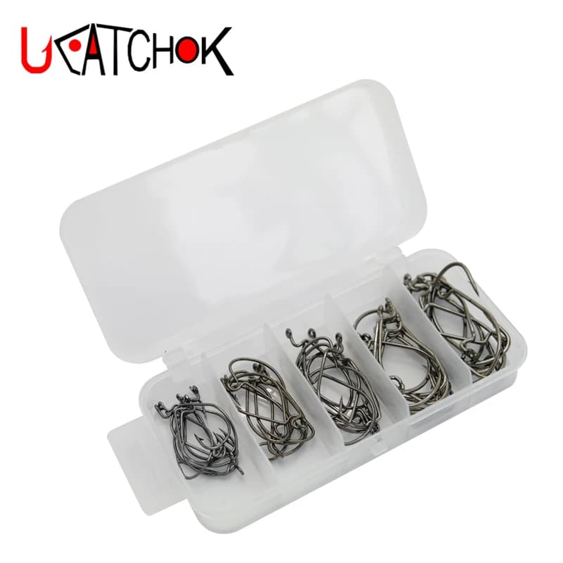 50 pz/set gancio scatola kit manovella gancio richiamo pesca texas rig gancio vestito essenziale accessori per la pesca set combinato attrezzatura da pesca