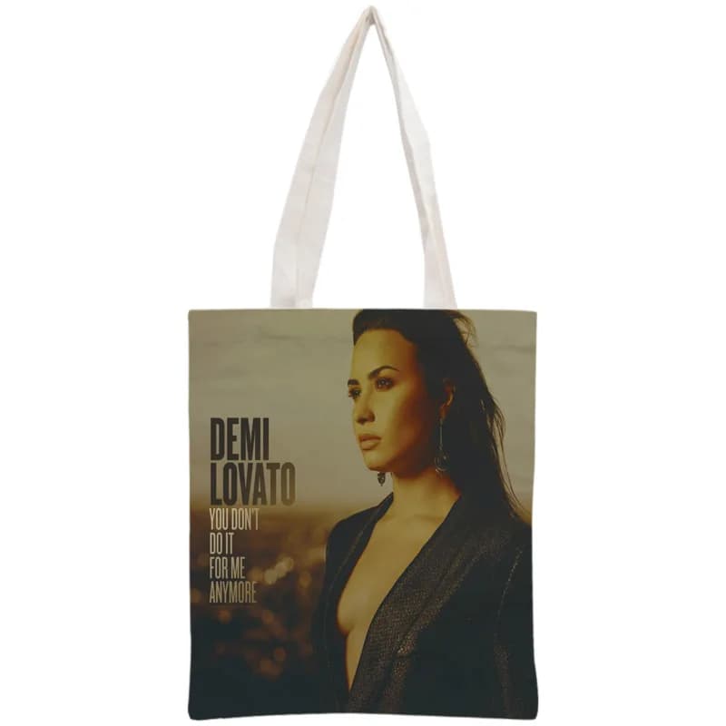 Borsa tote personalizzata Demi Lovato Borsa riutilizzabile Borse per la spesa Borsa a tracolla in tessuto da donna su due lati Tela di cotone pieghevole