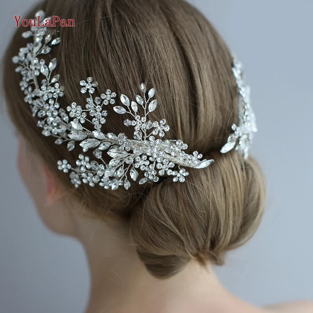 YouLaPan Luxury Crystal Bridal Headpiece Floral Wedding Hair Vine Clip Party Prom Hair Jewelry Brides Hair Accessories HP253