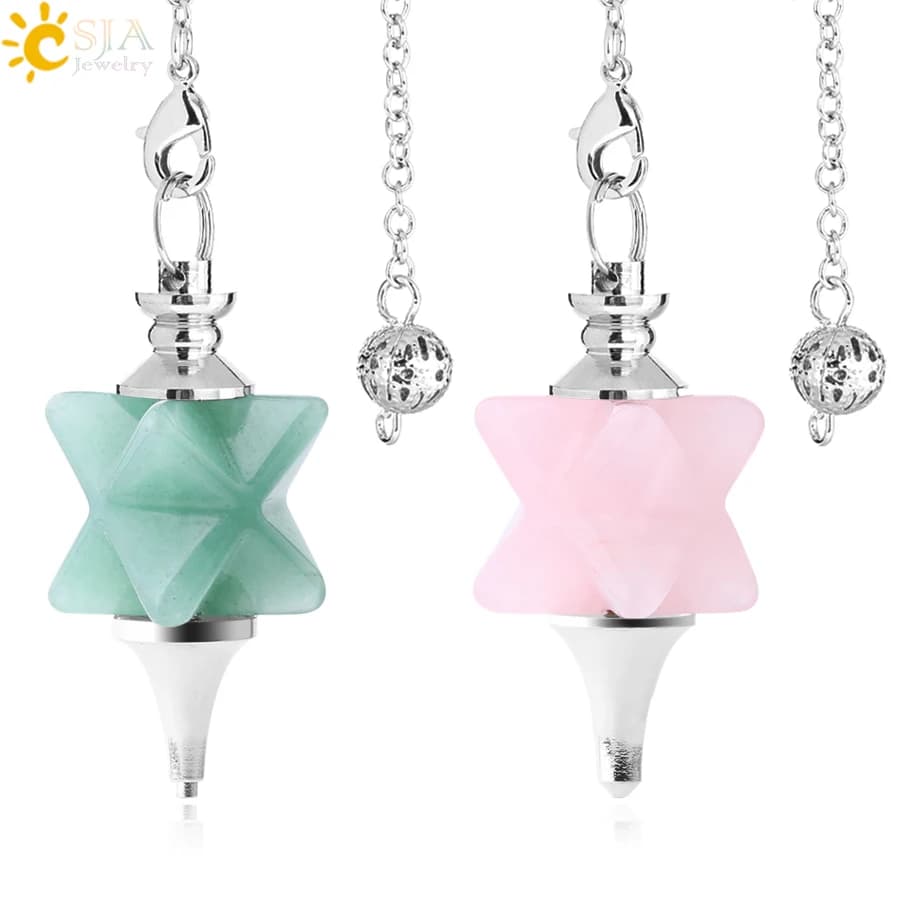 CSJA Merkaba Pendolo per Dowsing Divining Wicca Grande Pietra Naturale Reiki Cristallo Biolocazione Ciondolo Spirituale Metafisico F824