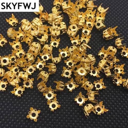 6mm, 8mm Rotondo Artiglio di Metallo Color Oro Chiuso/Scava Indietro Per Impostazione Rotonda Rivoli Rhinestones di Cristallo