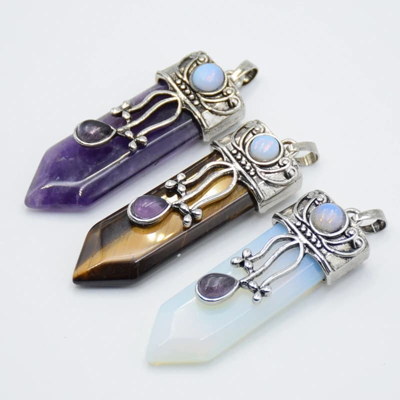 Ametiste naturali Rosa Quarzi Pietra Spada Collana Pendenti con gemme e perle Labradorite Lapis Lazuli Nero Onyx Freccia del Branello Rotondo Opale Gioielli