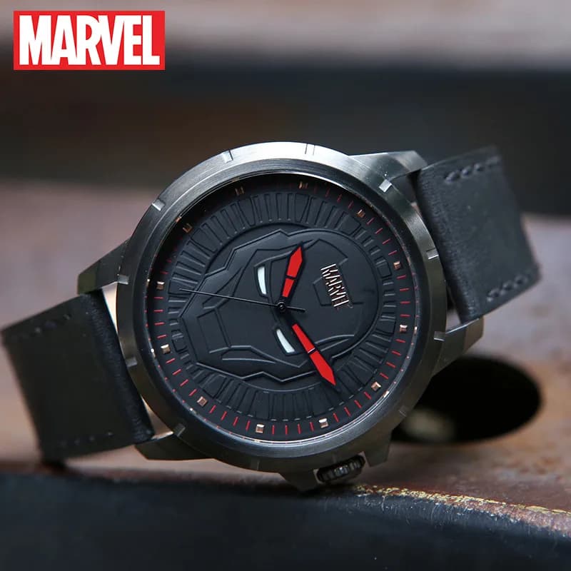 Disney Official Authorize Original Marvel Avengers Iron Mann Quartz Watch Waterproof Men's Watches Luxury Leather M-9020