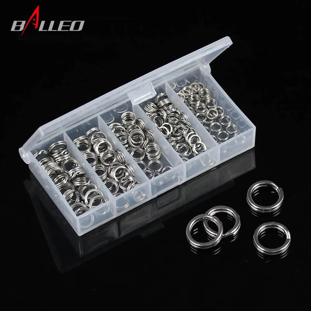 200 pz/set pesca in acciaio inox Split anello solido doppio anello connettore con scatola accessori pesca migliorata