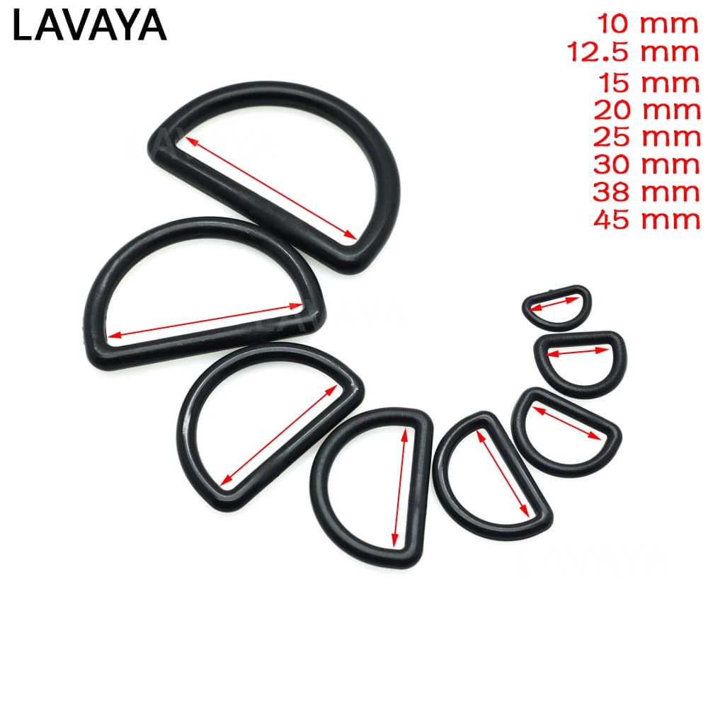 10 pezzi di plastica D-Ring fibbie fibbia per cintura anello per borsa anelli a D per accessori borsa tessitura dimensioni 10mm-45mm nero