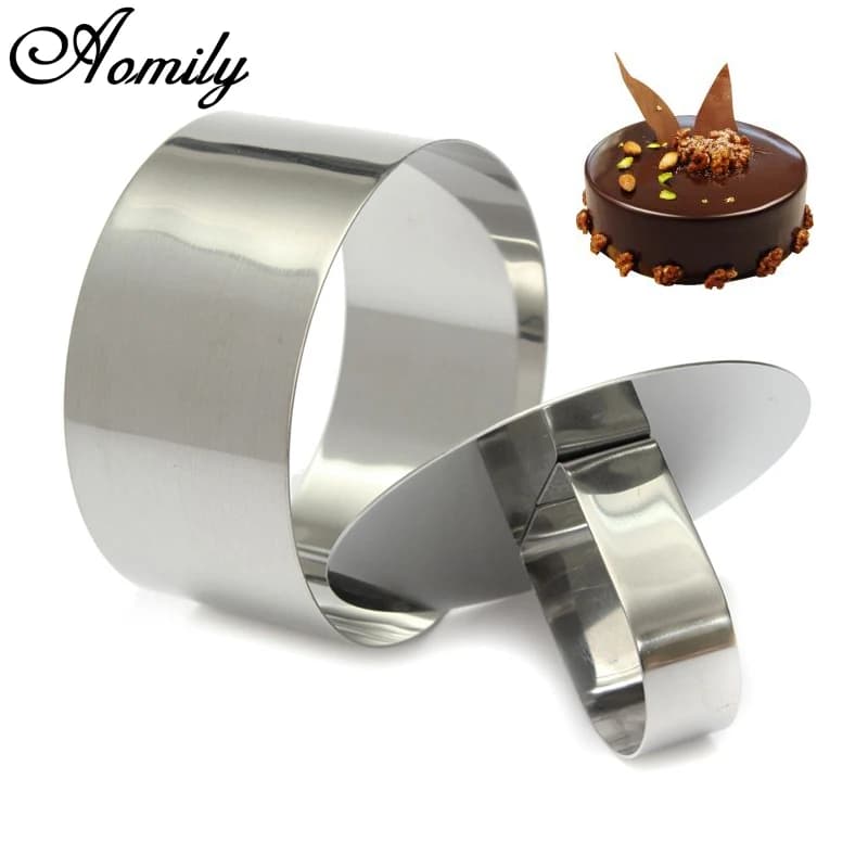 Aomily fai da te fondente Mousse torta stampo strumenti di decorazione in acciaio inox rotondo argento anello affettatrice taglierina spinta a mano cottura cottura