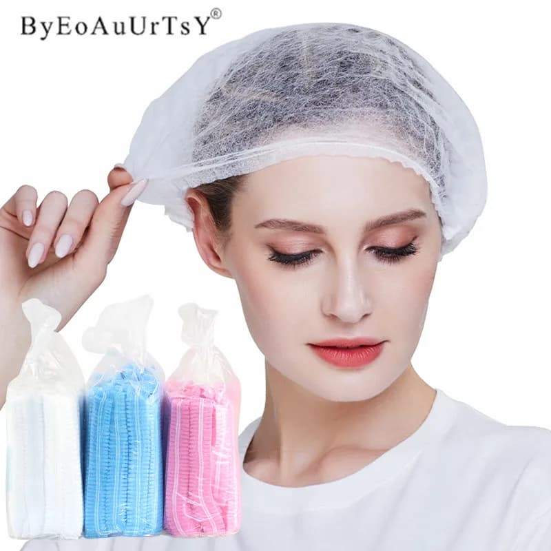 Cappello da bagno in tessuto non tessuto a forma di rete elastica pieghettata usa e getta da 100 pezzi per l'estensione delle ciglia Cuffia da doccia per capelli trasparente antipolvere