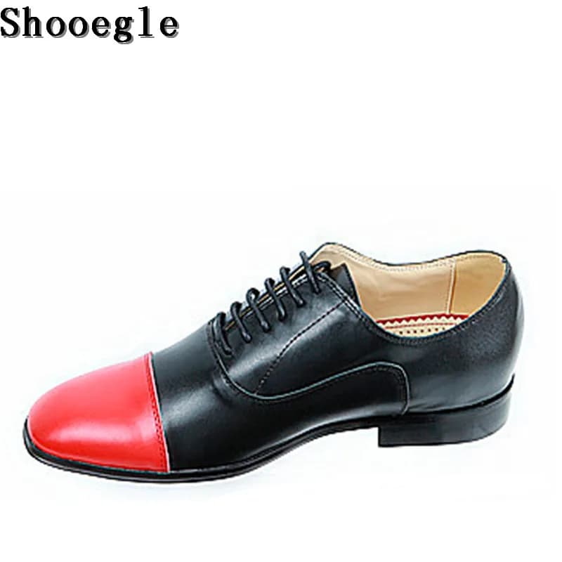 SHOOEGLE Hot Sale Luxury Oxfords High Quality Men Dress Shoes Black Red Mixed Color Breathable Flats Fashion Men Wedding Shoes