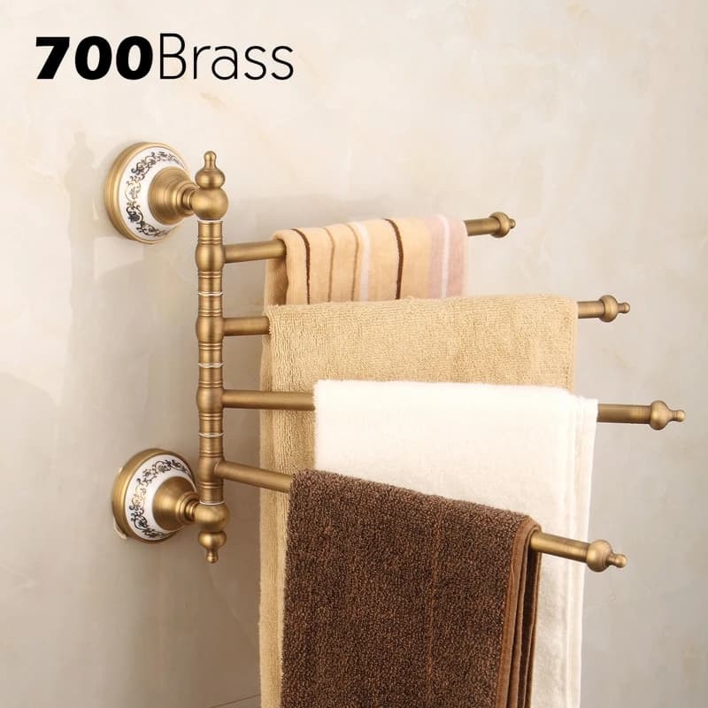 Ottone 2-6 Bar Antico Flessibile Asciugamano Bar Holder Rotazione Base In Ceramica Parete Towel Bar Bagno Accessori Hardware
