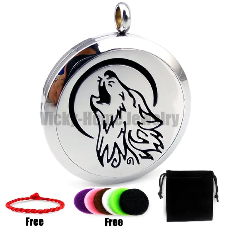 Stainless Steel Wolf Essential Oils Aromatherapy Diffuser Locket Necklace