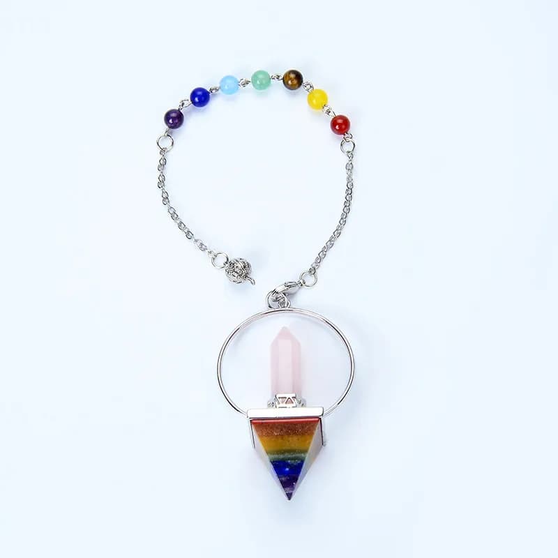 Nuovo Arcobaleno Strato Piramide Cerchio 7 Chakra Catena Naturale Pietra Hexagon Prism Pendolo Reiki Chakra Fascino di Guarigione Dei Monili Del Pendente