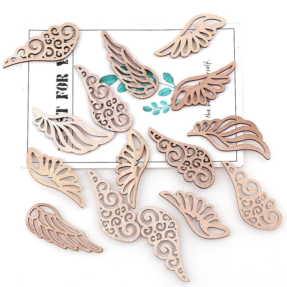 40Pcs/bag 4 Styles DIY Angel Wings Wooden Chips Decorative Embellishments Crafts Scrapbook Hand-made Graffiti Button Accessories