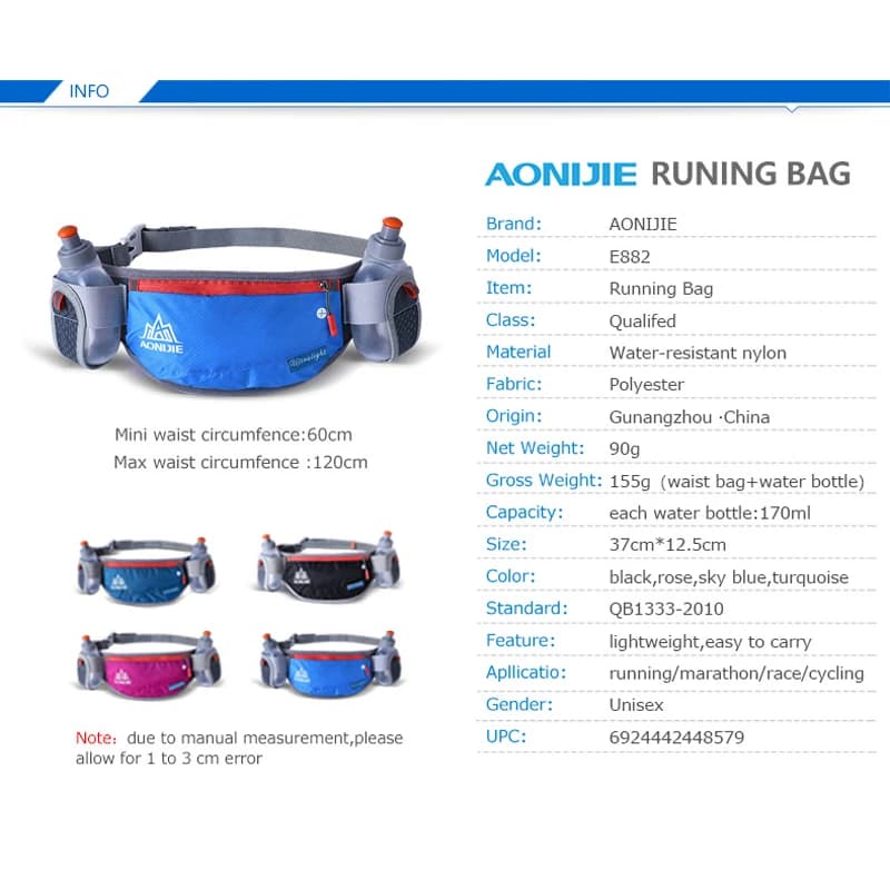 AONIJIE E882 Jogging Marathon Cycling Running And Jogging Waist Hydrating Fanny Pack Bag Waist Bag with Water Bottle 170ml