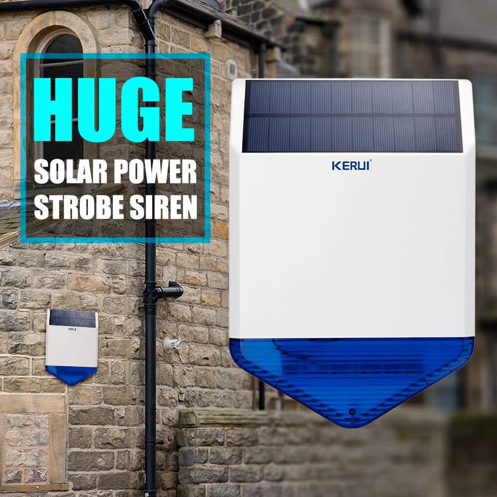 Pannello Solare KERUI per Sirena Esterna con Alimentatore per Sistema di Allarme di Sicurezza con Suono Lampeggiante 110DB
