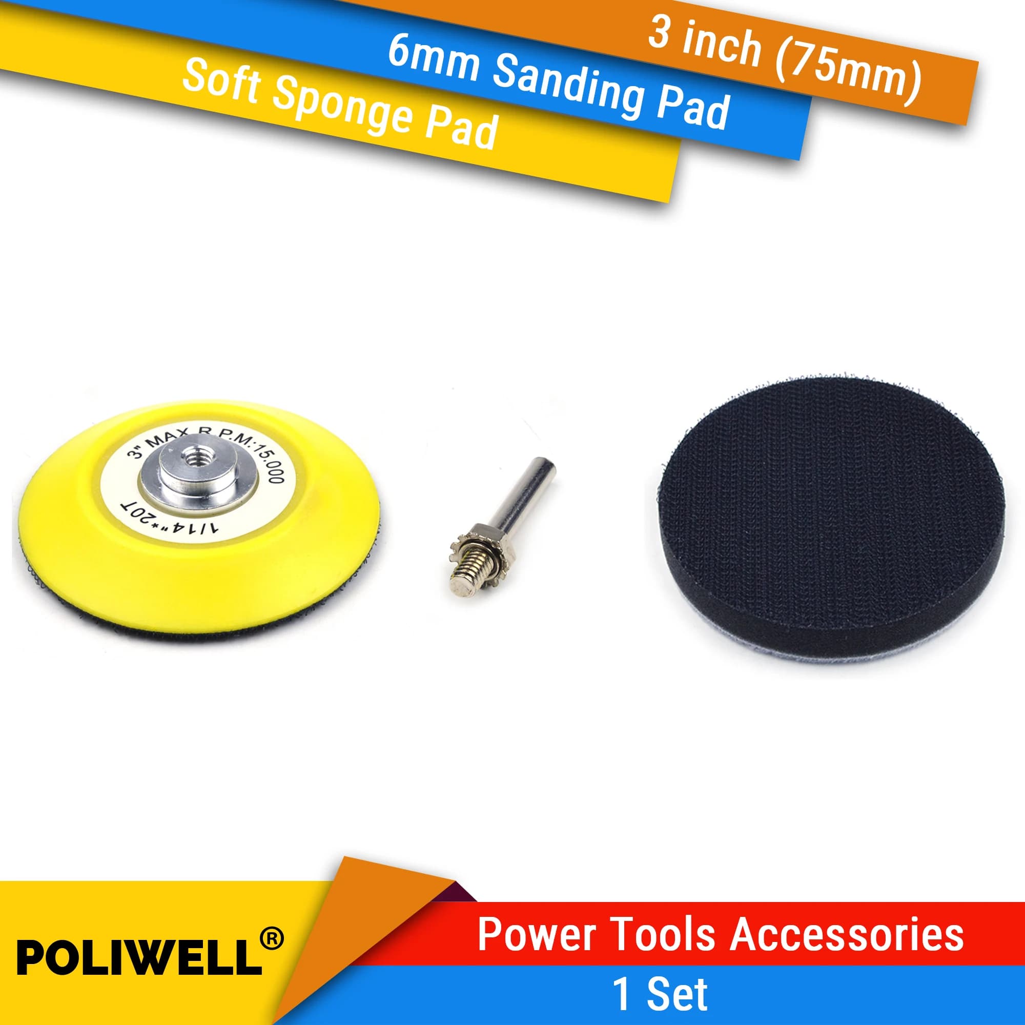 1 set di cuscinetti di interfaccia in spugna morbida da 3 pollici (75 mm) + tampone abrasivo di backup da 6 mm per dischi abrasivi con gancio e anello smerigliatrice levigatrice utensile abrasivo