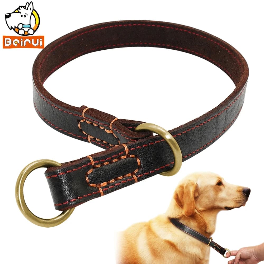 Collari per cani in vera pelle antiscivolo durevoli Collare per addestramento per cani di taglia media e grande per animali domestici da pastore tedesco Labrador Nero Marrone
