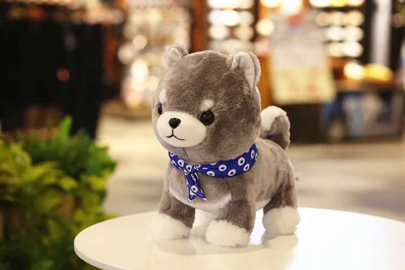 Large 35cm Blue Scarf Dog Gray Shiba Inu Plush Toy Soft Doll Throw Pillow Christmas Gift B1517