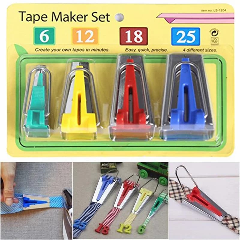 Set di 4 misure Accessori per cucire Creatori di nastri al polarizzazione - 4 dimensioni 25mm 18mm 12mm 6mm Cucito Quilting Orlo Strumenti per cucire AA7680