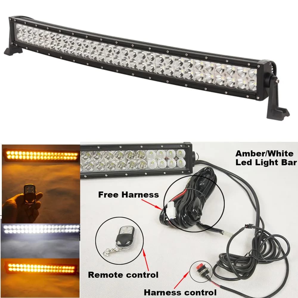 Barra luminosa a led da 32 pollici 180W telecomando senza fili bianco ambra lavoro guida 4x4 barra fuoristrada 12V 24V luci flash di avvertimento