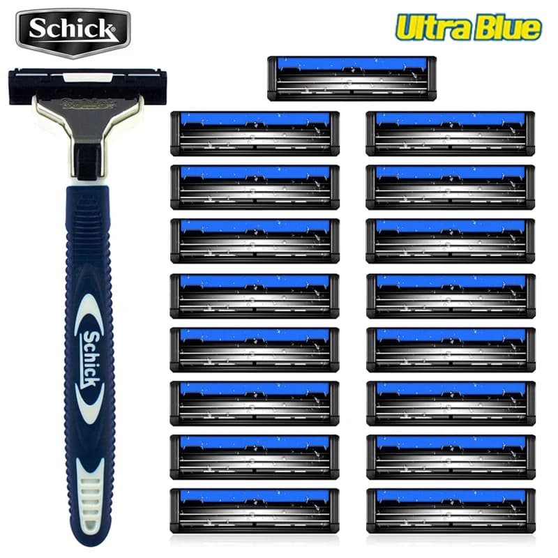 1 Razor 17 Blades/Set Original Schick Ultra Blue Razor Blades Kit Man Barba Shaver For Hair Vitamin E Easy To Clean Free Shipping