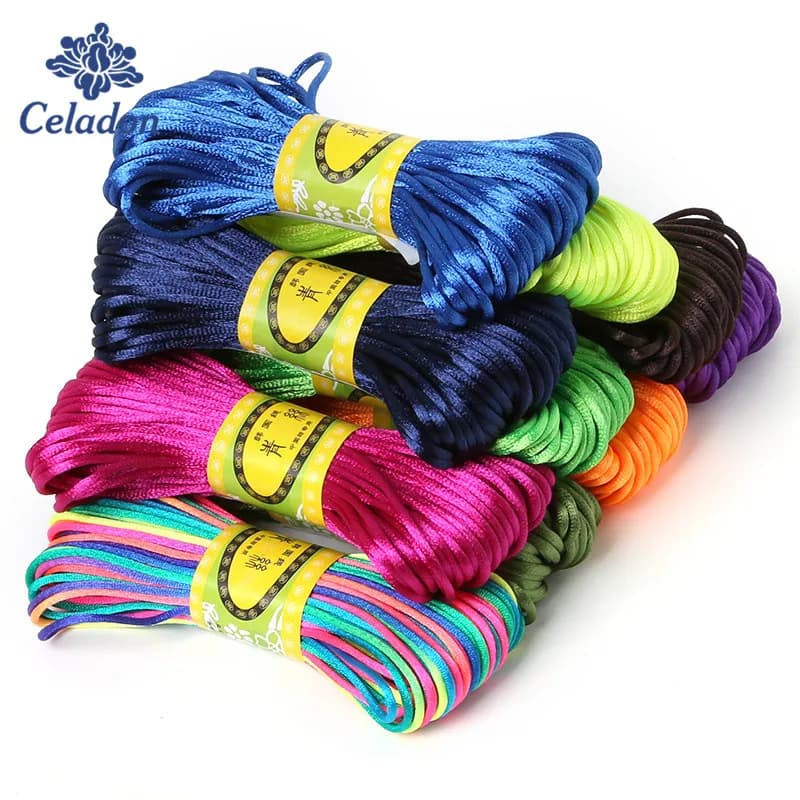 2mm 20meter Soft Satin Rattail Silk Macrame Cord Nylon Kumihimo For DIY Chinese Knot Bracelet Necklace Jewelry Finding
