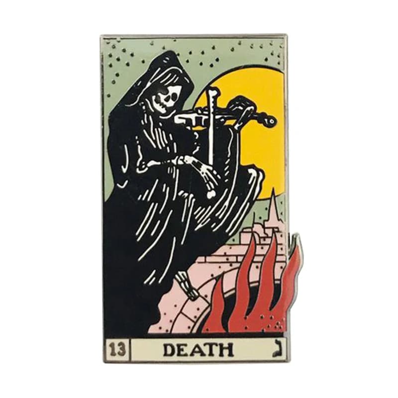 Death tarot card pin violino cranio spilla distintivo di dio arte gotica gioielli divertente accessorio di Halloween