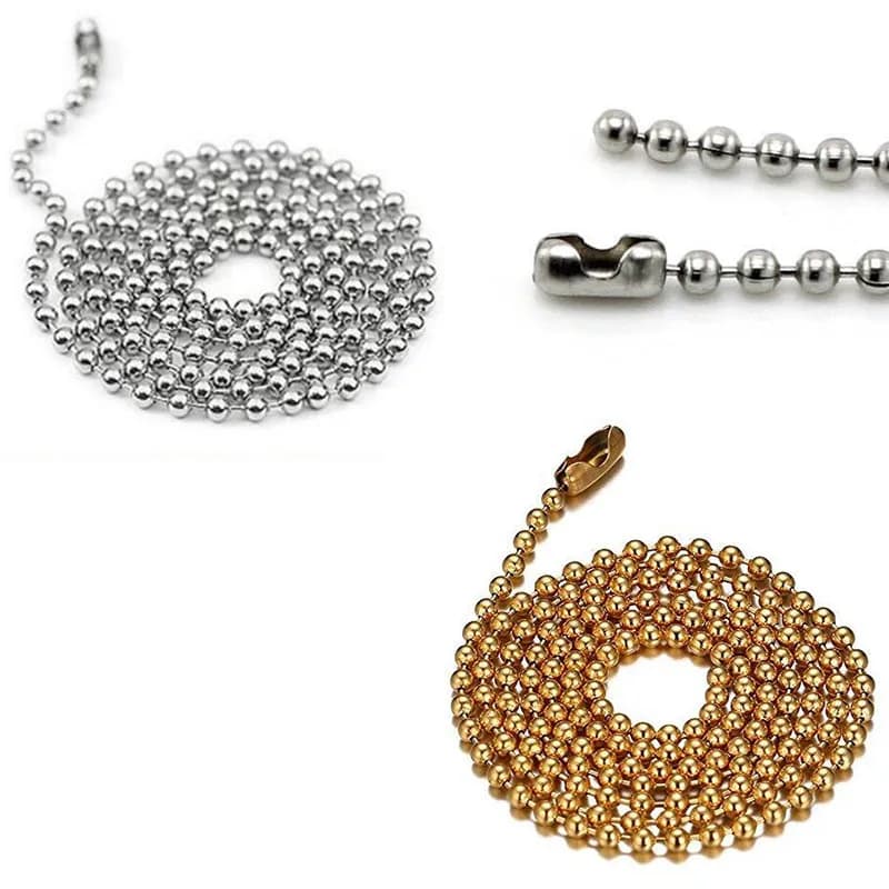 Portachiavi a catena con collana di perline a sfera in acciaio inossidabile da 2,4 mm, catene con targhetta a sfera con perline, collana con medaglione galleggiante per la creazione di gioielli fai-da-te