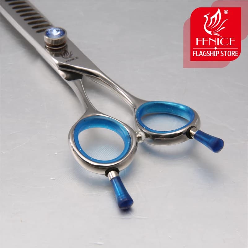 Fenice High quality Japan 440C stainless steel 7 inch blue pet dog grooming thinning scissor thinning rate 75%